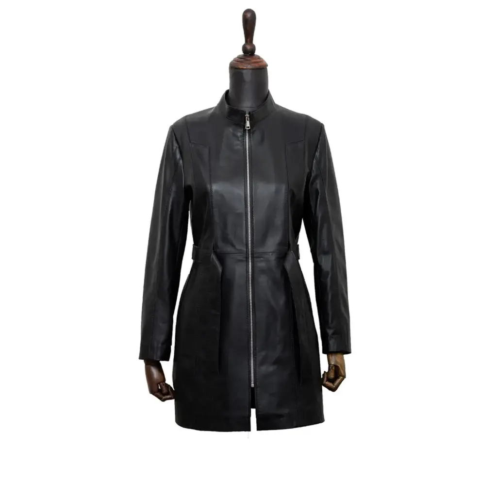 [187] Anita Women's Leather Trench Coat (Nappa) (Black, M)