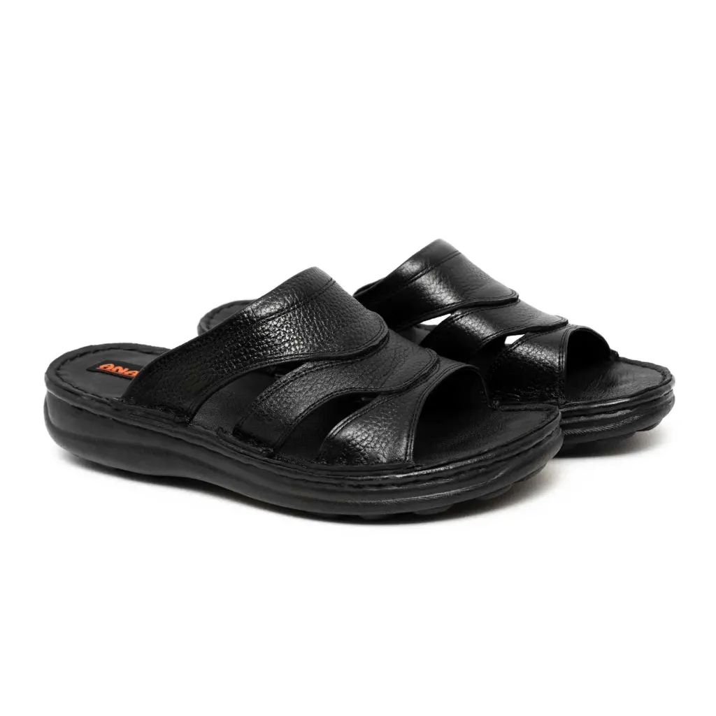 [636] Taha Men’s Leather Slippers (Floater) (40, Black)