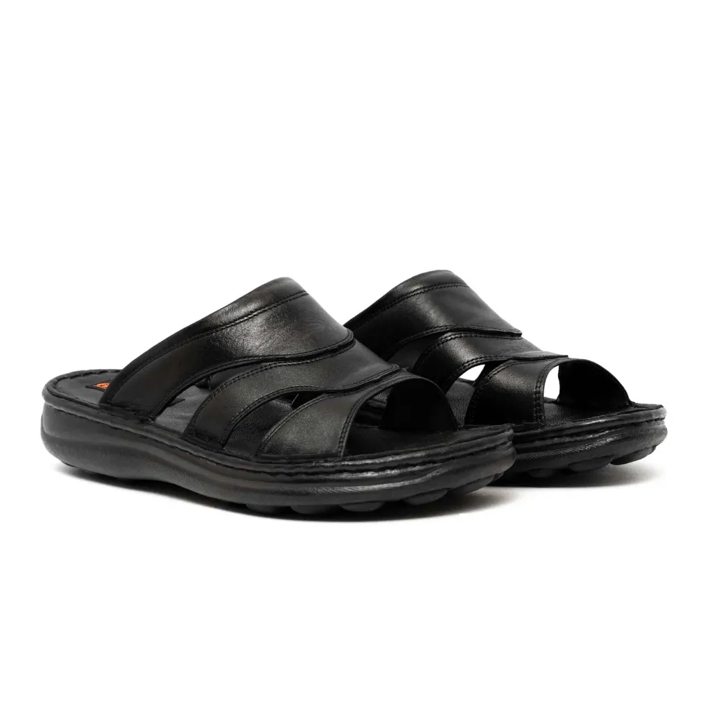 [673] Taha Men’s Leather Slippers (Nappa) (40, Black)
