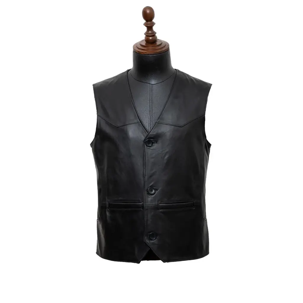 [108] Men's Leather Reporter Vest (Nappa) (Black, S)